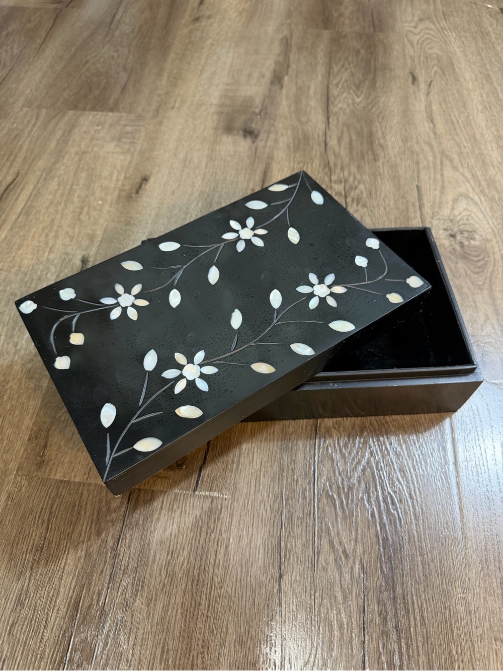Black Decorative Storage Box with Mother-of-Pearl Inlay